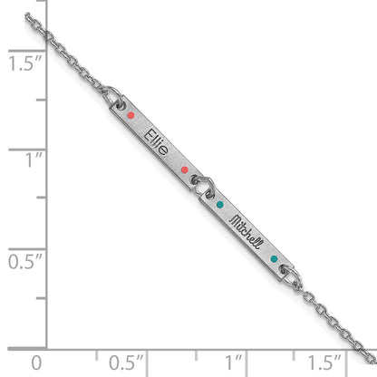 Sterling Silver Rhodium Plated Brushed 2 Station Epoxy Dots Bracelet