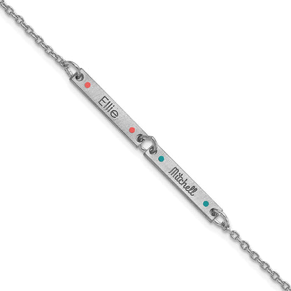 Sterling Silver Rhodium Plated Brushed 2 Station Epoxy Dots Bracelet