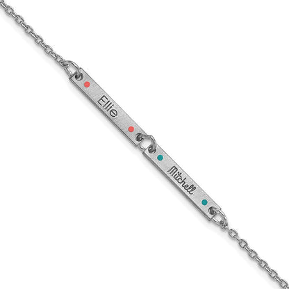 14K White Gold Brushed 2 Station Epoxy Dots Bracelet