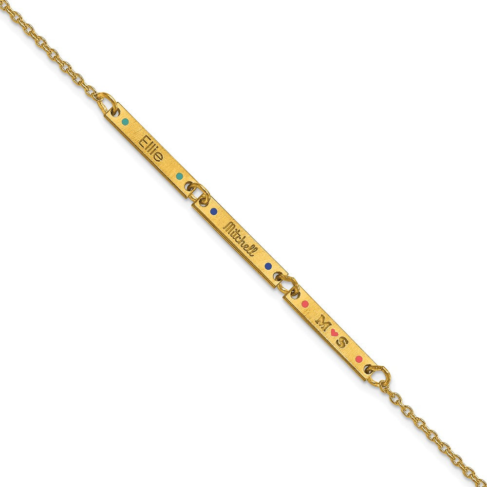 14K Yellow Gold Brushed 3 Station Epoxy Dots Bracelet