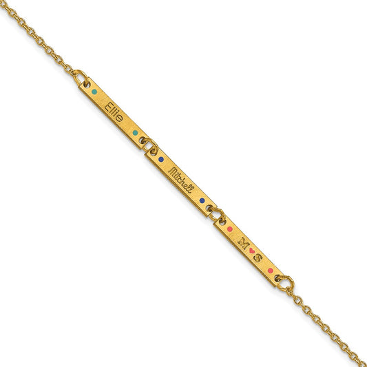 14K Yellow Gold Brushed 3 Station Epoxy Dots Bracelet