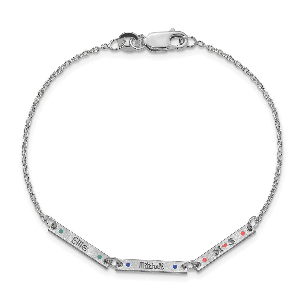 Sterling Silver Rhodium Plated Brushed 3 Station Epoxy Dots Bracelet