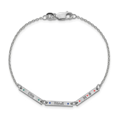 Sterling Silver Rhodium Plated Brushed 3 Station Epoxy Dots Bracelet