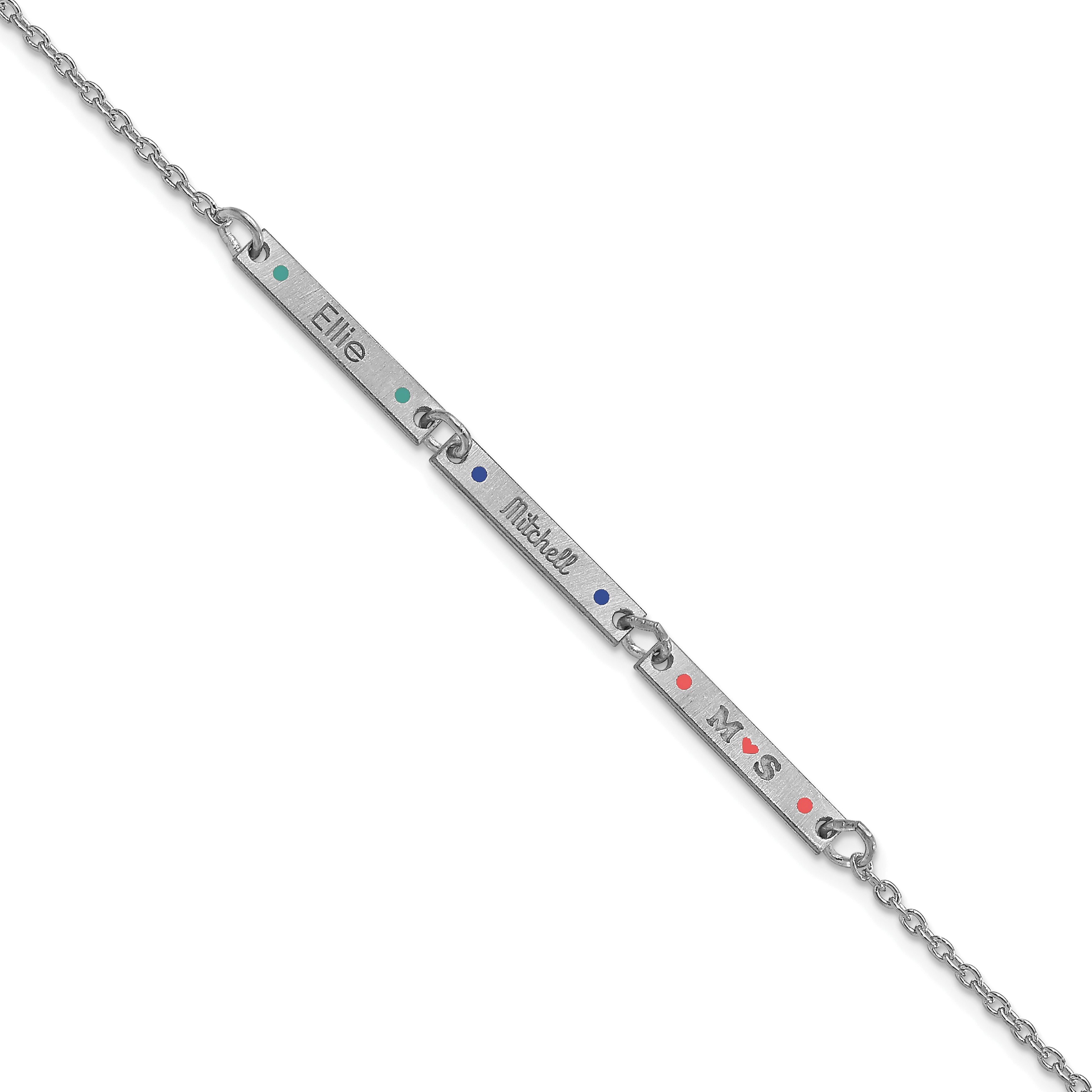 14K White Gold Brushed 3 Station Epoxy Dots Bracelet