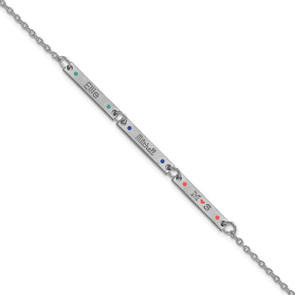 Sterling Silver Rhodium Plated Brushed 3 Station Epoxy Dots Bracelet