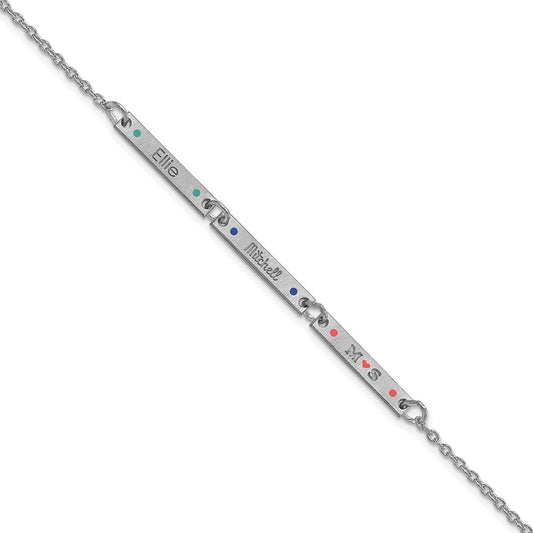 Sterling Silver Rhodium Plated Brushed 3 Station Epoxy Dots Bracelet