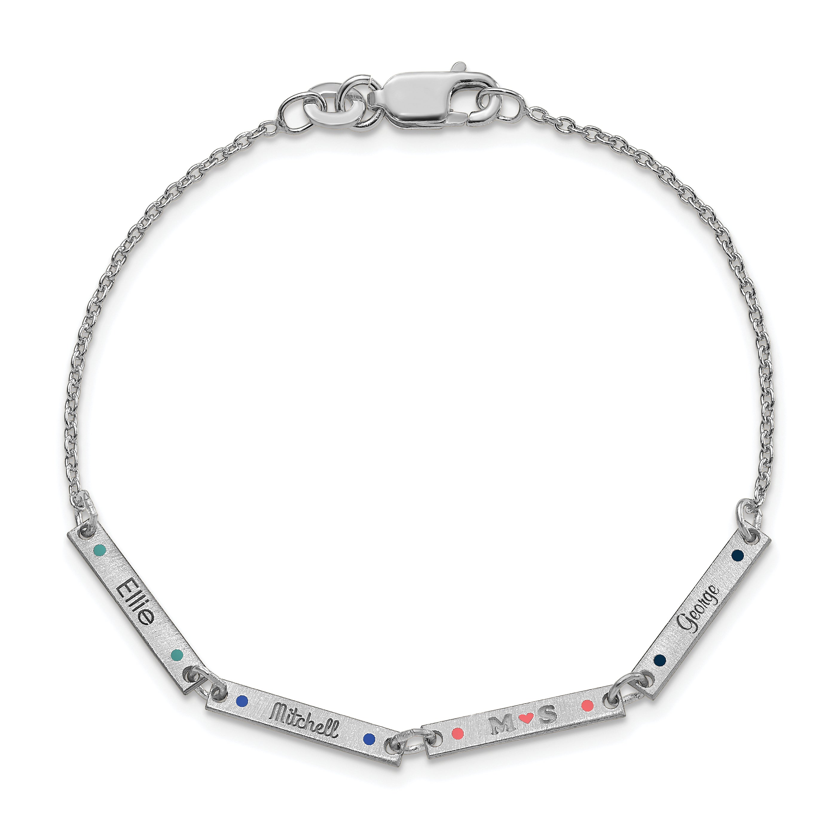 Sterling Silver Rhodium Plated Brushed 4 Station Epoxy Dots Bracelet
