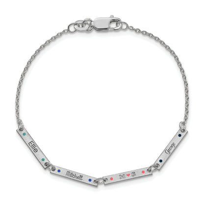 Sterling Silver Rhodium Plated Brushed 4 Station Epoxy Dots Bracelet