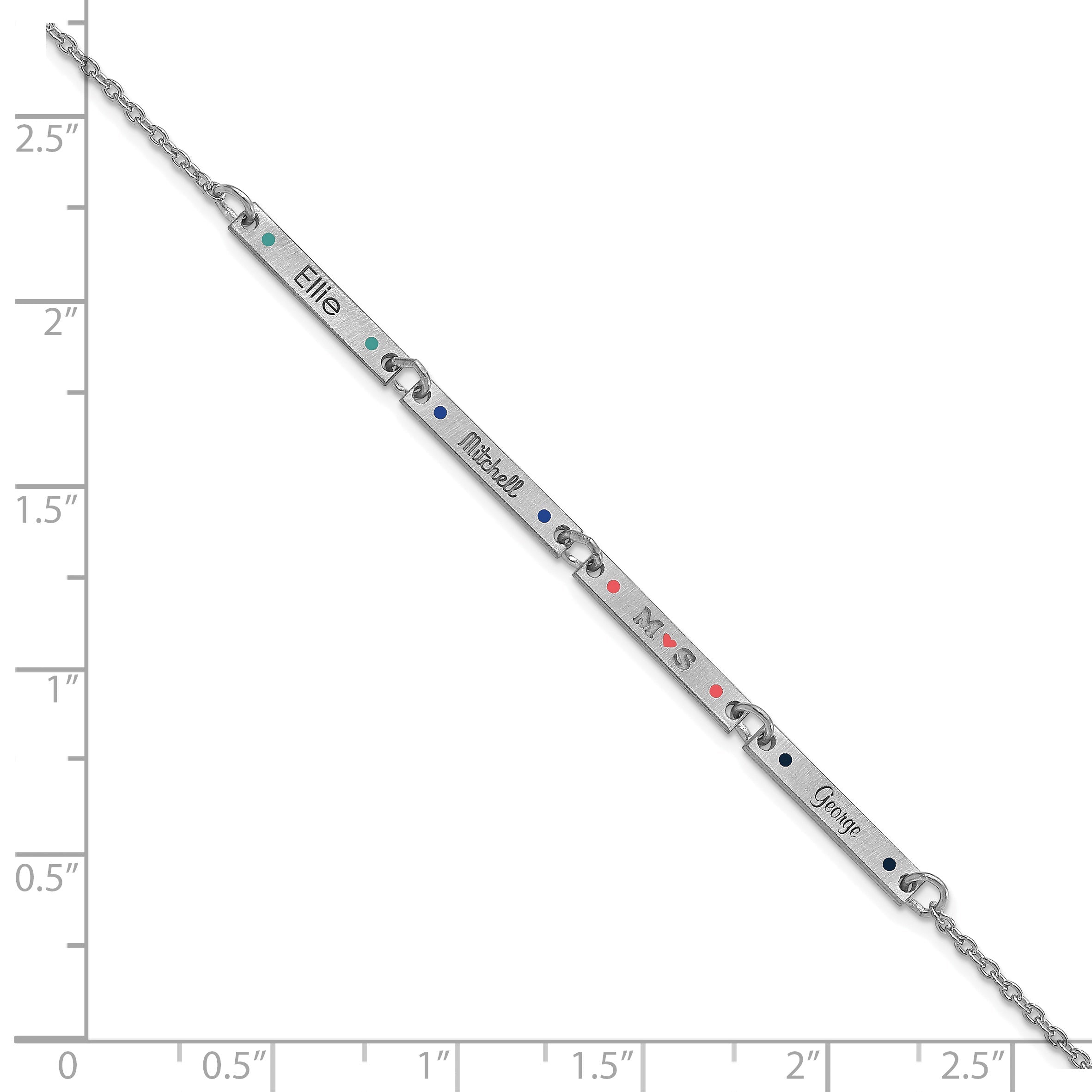 Sterling Silver Rhodium Plated Brushed 4 Station Epoxy Dots Bracelet