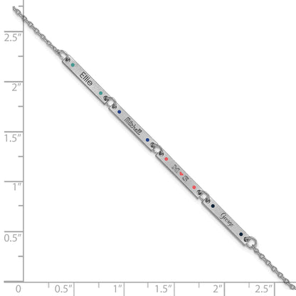 Sterling Silver Rhodium Plated Brushed 4 Station Epoxy Dots Bracelet