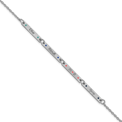 Sterling Silver Rhodium Plated Brushed 4 Station Epoxy Dots Bracelet