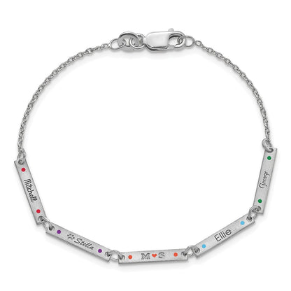 Sterling Silver Rhodium Plated Brushed 5 Station Epoxy Dots Bracelet