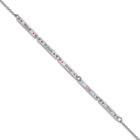 14K White Gold Brushed 5 Station Epoxy Dots Bracelet