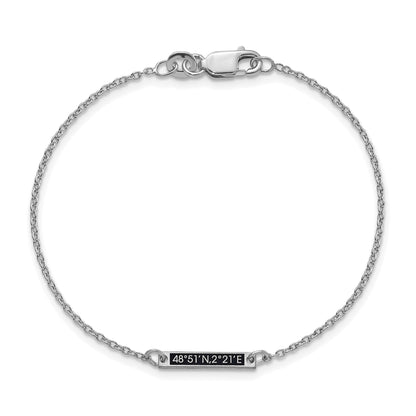 Sterling Silver Silver/Rhodium Plated Brushed 1 Station Epoxy Bracelet