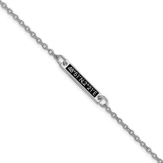 Sterling Silver Silver/Rhodium Plated Brushed 1 Station Epoxy Bracelet