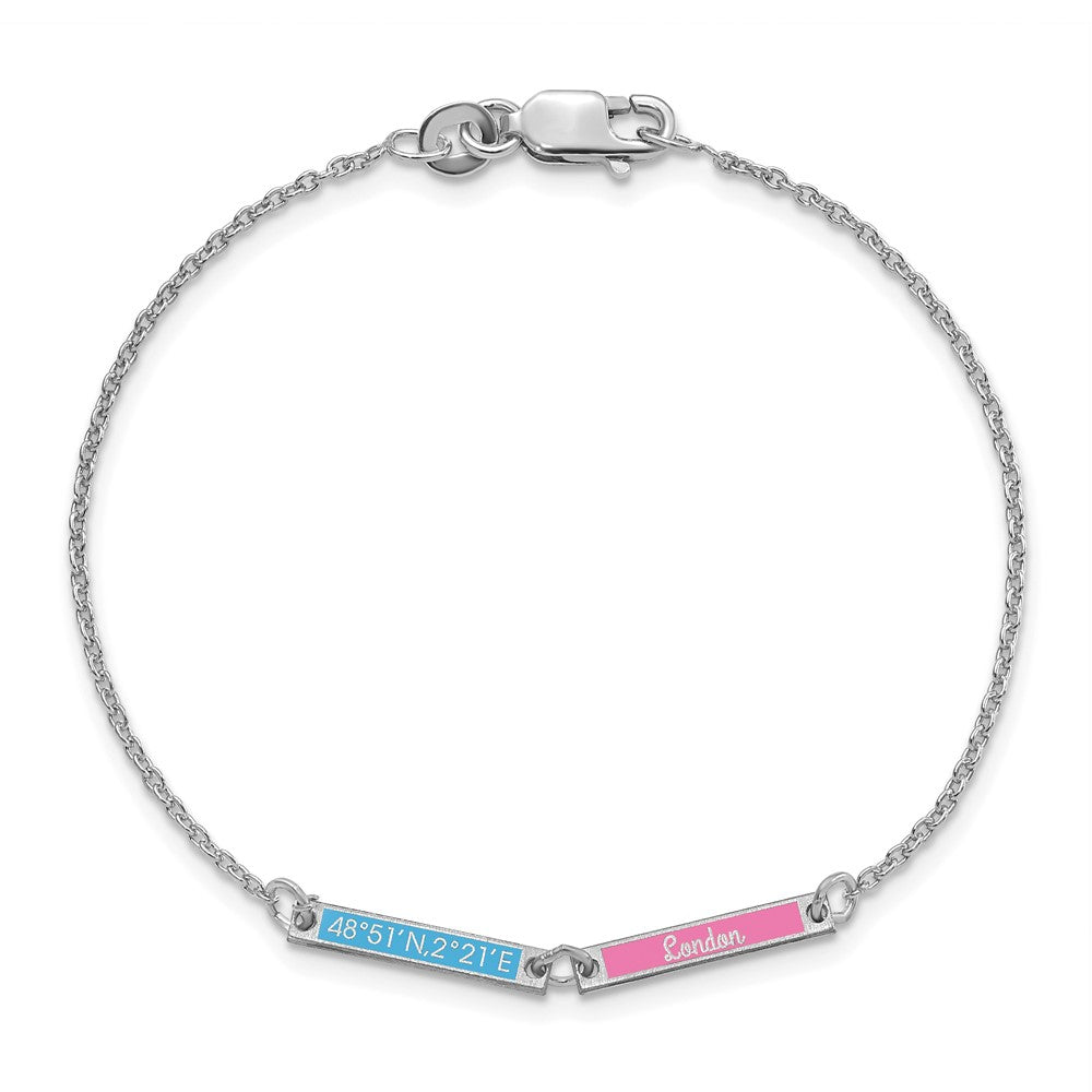 Sterling Silver Silver/Rhodium Plated Brushed 2 Station Epoxy Bracelet