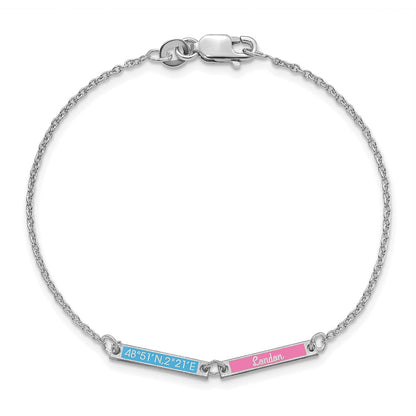 Sterling Silver Silver/Rhodium Plated Brushed 2 Station Epoxy Bracelet