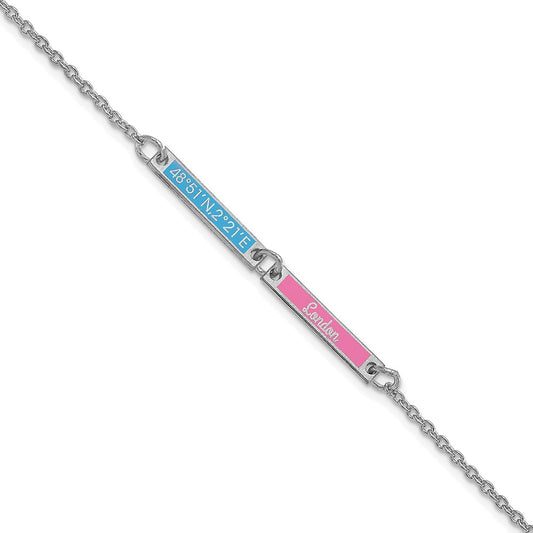 Sterling Silver Silver/Rhodium Plated Brushed 2 Station Epoxy Bracelet