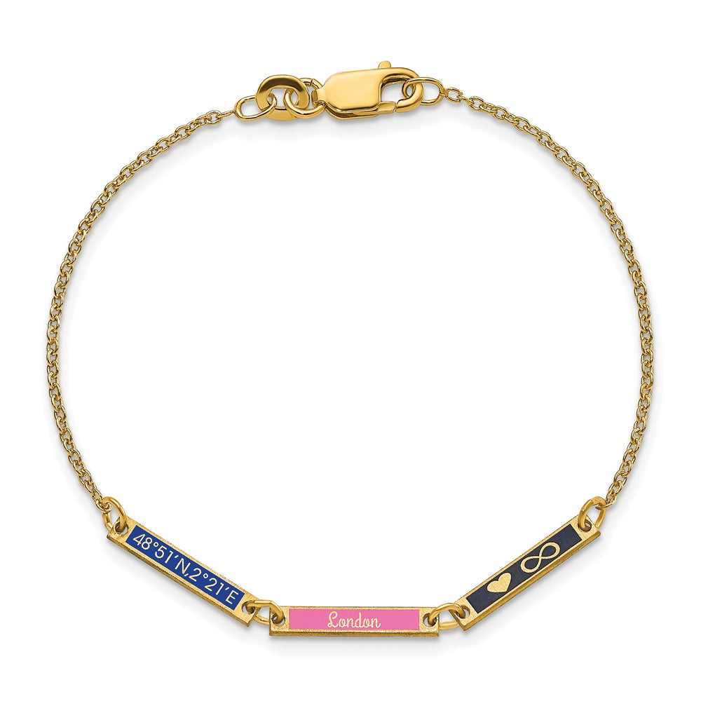 Gold Plated Sterling Silver/Gold Brushed 3 Station Epoxy Bracelet