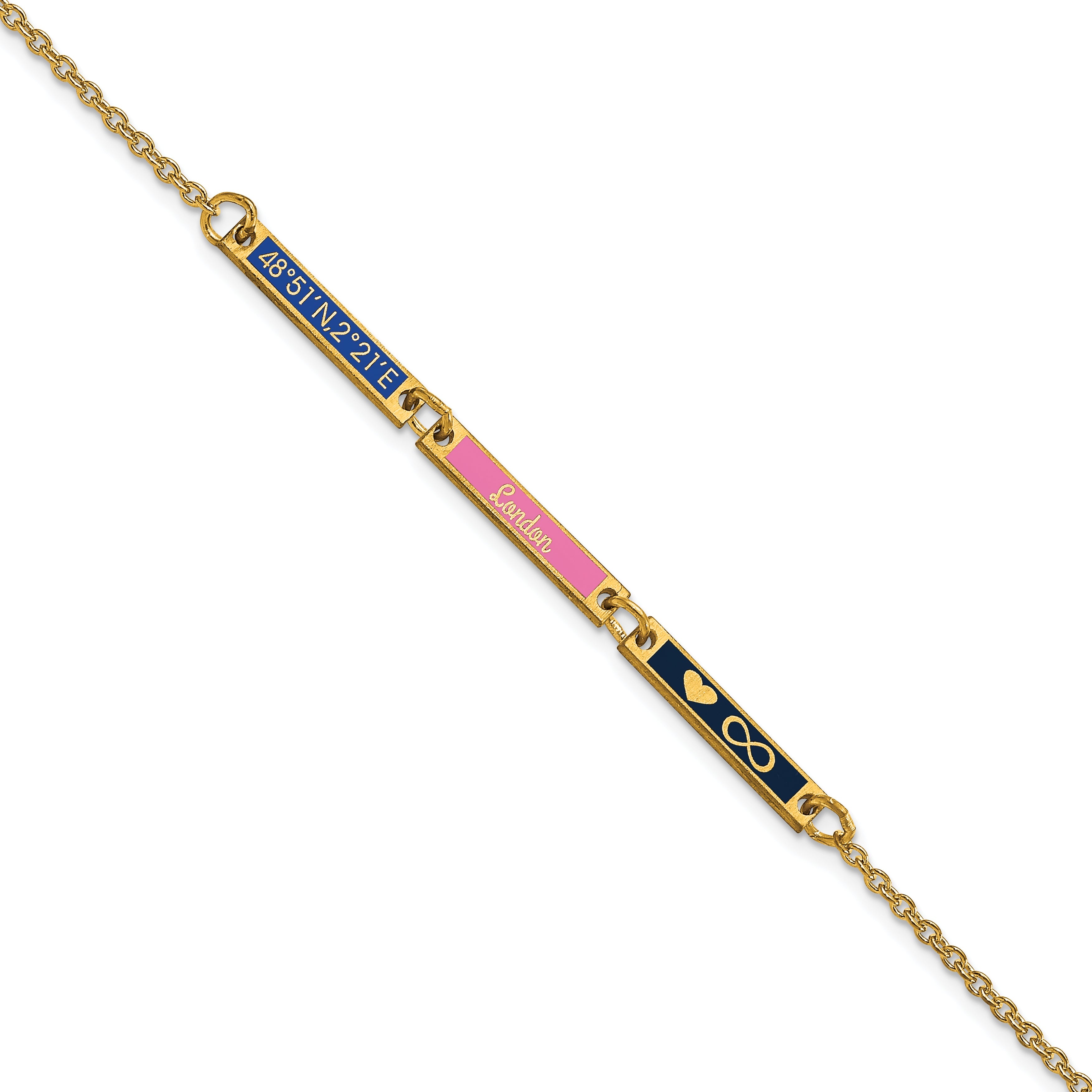 14K Yellow Gold Brushed 3 Station Epoxy Bracelet