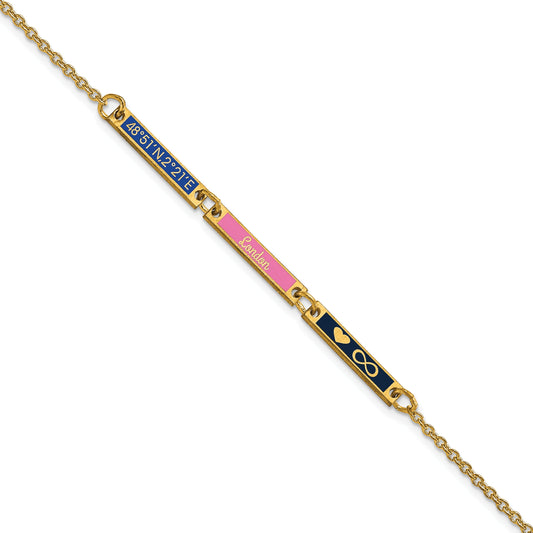 14K Yellow Gold Brushed 3 Station Epoxy Bracelet