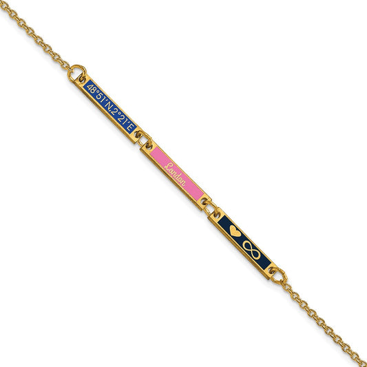 Gold Plated Sterling Silver/Gold Brushed 3 Station Epoxy Bracelet