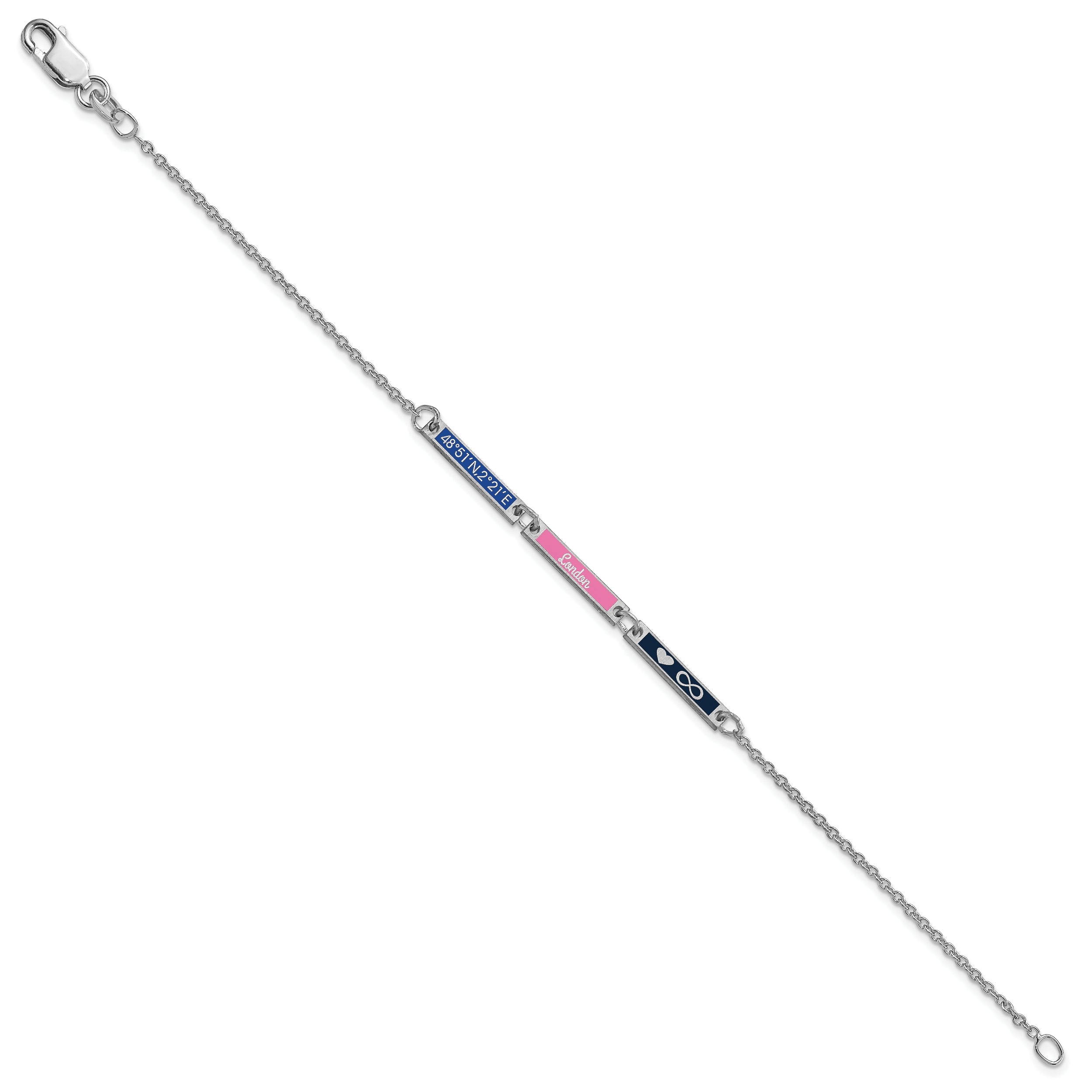 14K White Gold Brushed 3 Station Epoxy Bracelet