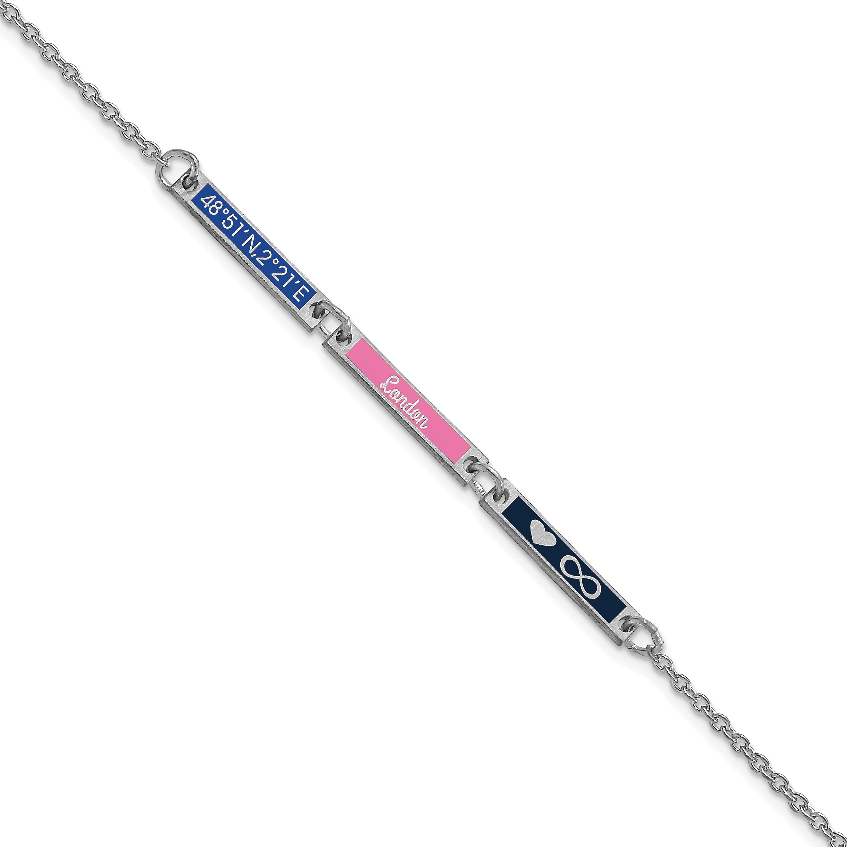 14K White Gold Brushed 3 Station Epoxy Bracelet