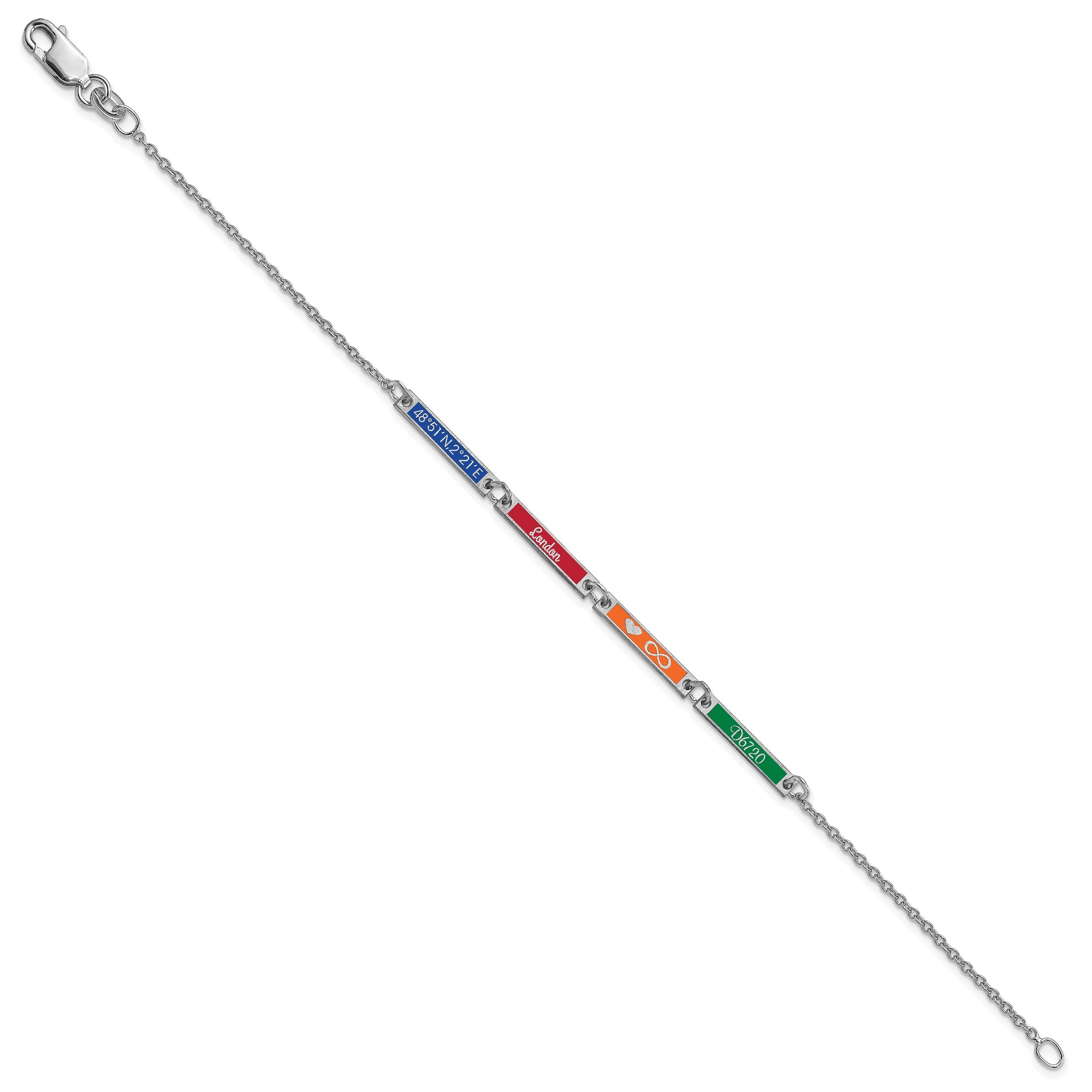 14K White Gold Brushed 4 Station Epoxy Bracelet