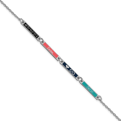 Sterling Silver Silver/Rhodium Plated Brushed 4 Station Epoxy Bracelet