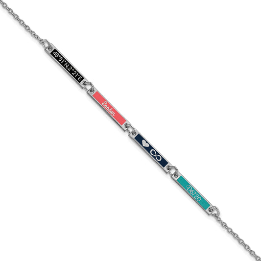 Sterling Silver Silver/Rhodium Plated Brushed 4 Station Epoxy Bracelet