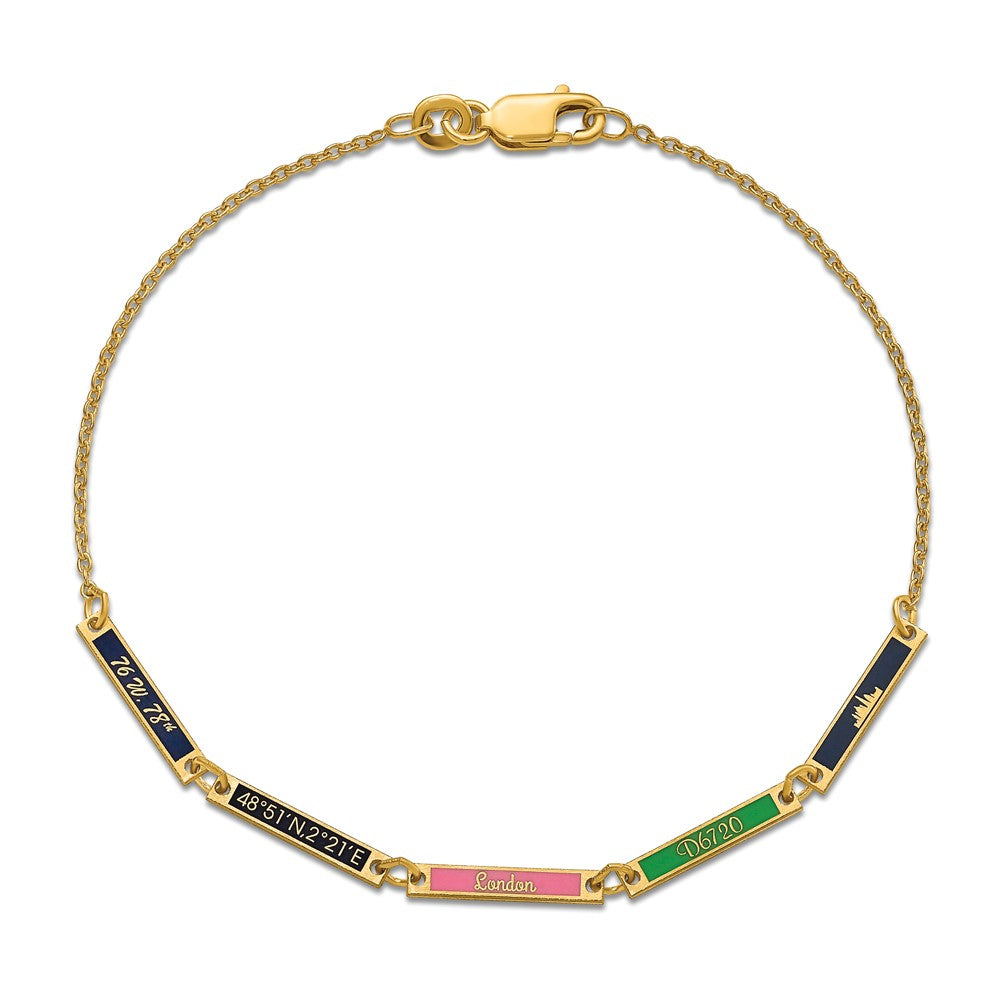 Gold Plated Sterling Silver/Gold Brushed 5 Station Epoxy Bracelet