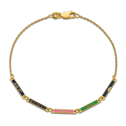 Gold Plated Sterling Silver/Gold Brushed 5 Station Epoxy Bracelet