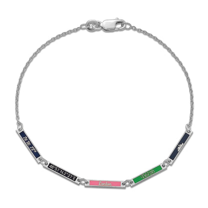 Sterling Silver Silver/Rhodium Plated Brushed 5 Station Epoxy Bracelet