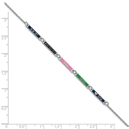 Sterling Silver Silver/Rhodium Plated Brushed 5 Station Epoxy Bracelet