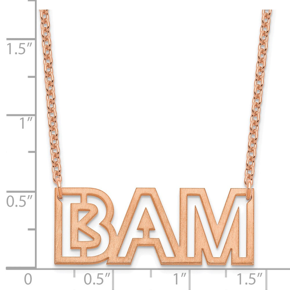 Rose Plated Sterling Silver/Rose Small Brushed 3 Letter Necklace