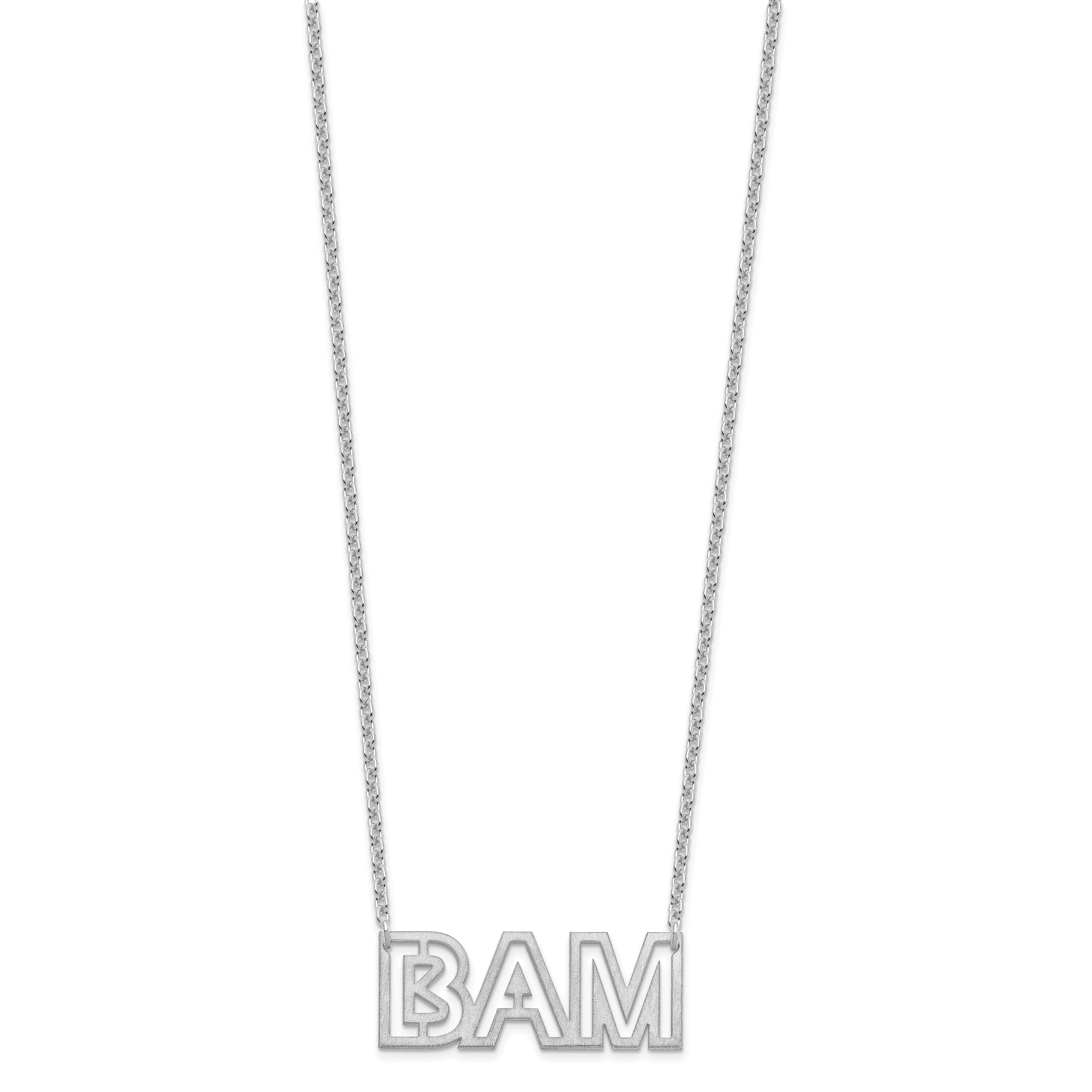 Sterling Silver Silver/Rhodium Plated Small Brushed 3 Letter Necklace