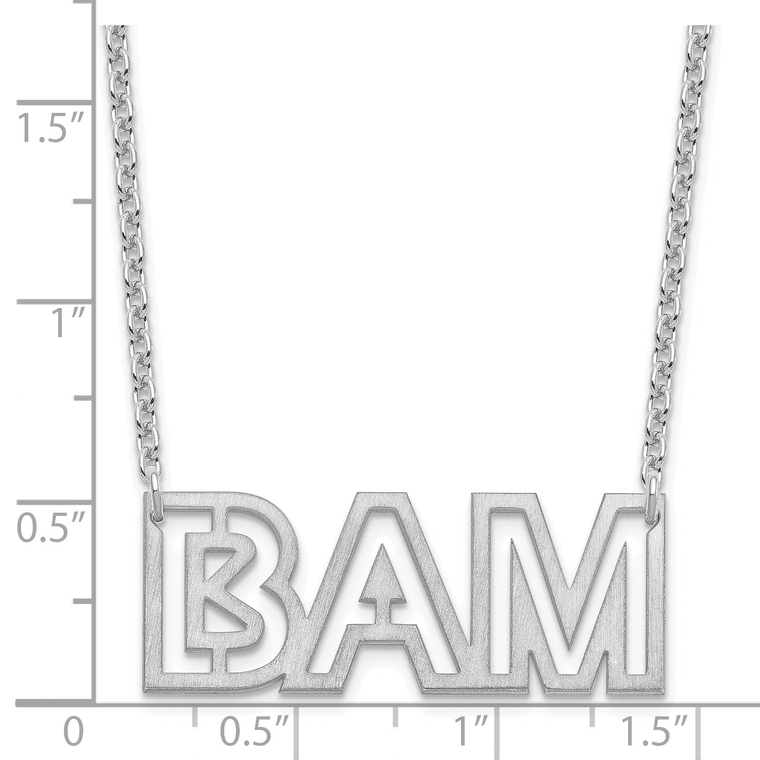 Sterling Silver Silver/Rhodium Plated Small Brushed 3 Letter Necklace