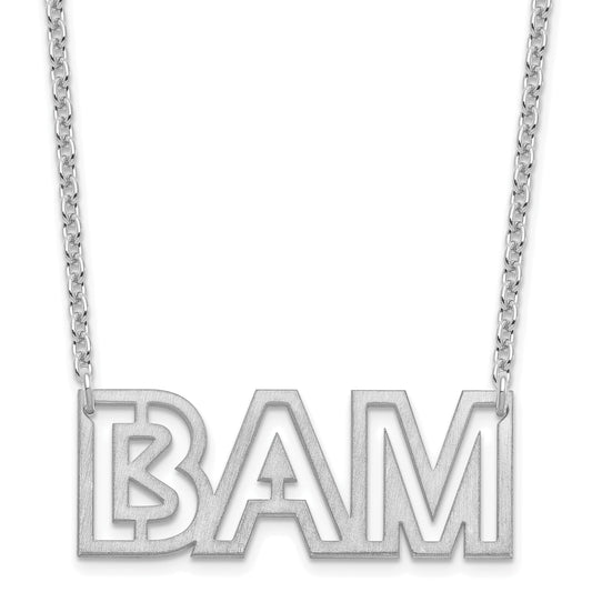 Sterling Silver Silver/Rhodium Plated Small Brushed 3 Letter Necklace