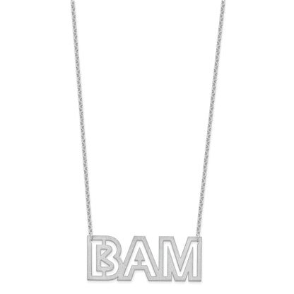 Sterling Silver Silver/Rhodium Plated Large Brushed 3 Letter Necklace