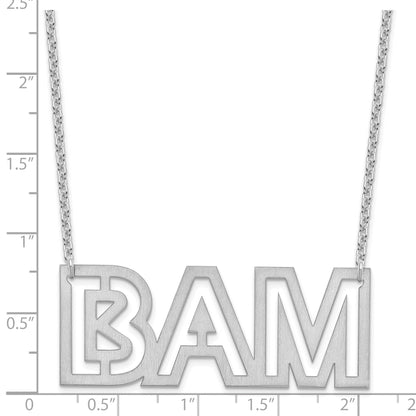 Sterling Silver Silver/Rhodium Plated Large Brushed 3 Letter Necklace