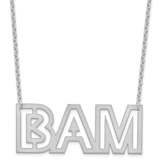 Sterling Silver Silver/Rhodium Plated Large Brushed 3 Letter Necklace