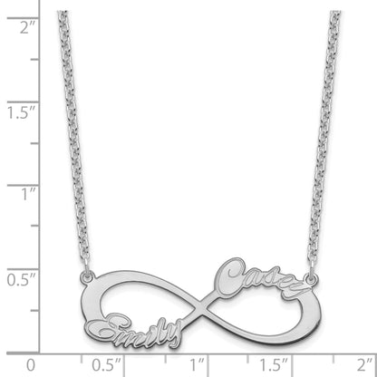 Sterling Silver Silver/Rhodium Plated 2 Name Infinity Necklace