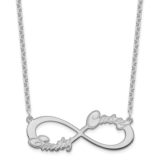 Sterling Silver Silver/Rhodium Plated 2 Name Infinity Necklace