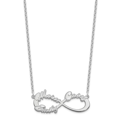 Sterling Silver Silver/Rhodium Plated 3 Name Infinity Necklace