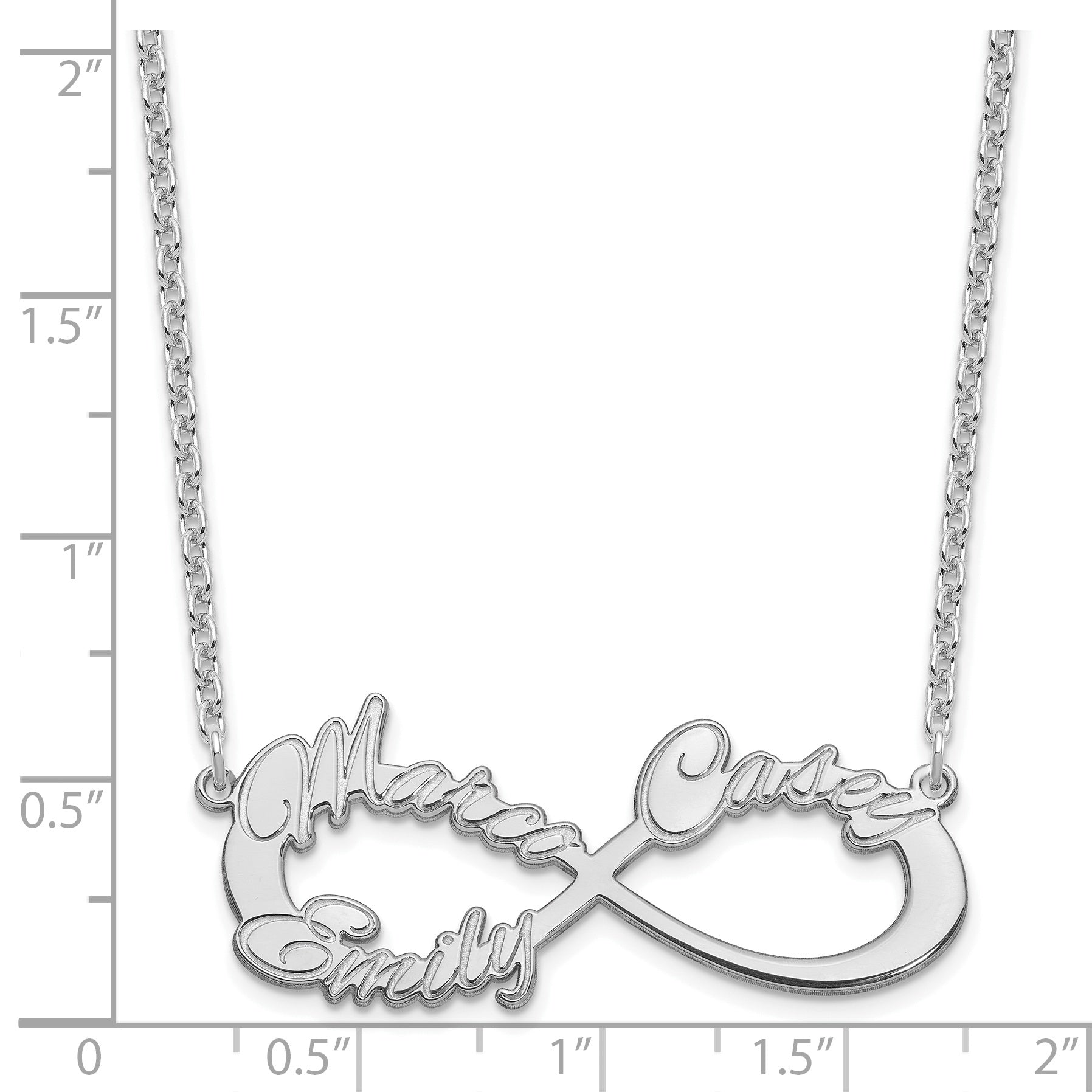Sterling Silver Silver/Rhodium Plated 3 Name Infinity Necklace