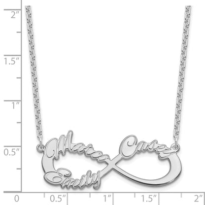 Sterling Silver Silver/Rhodium Plated 3 Name Infinity Necklace