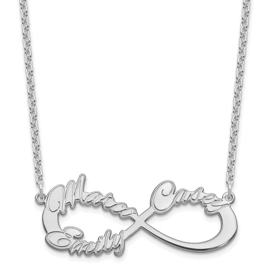 Sterling Silver Silver/Rhodium Plated 3 Name Infinity Necklace