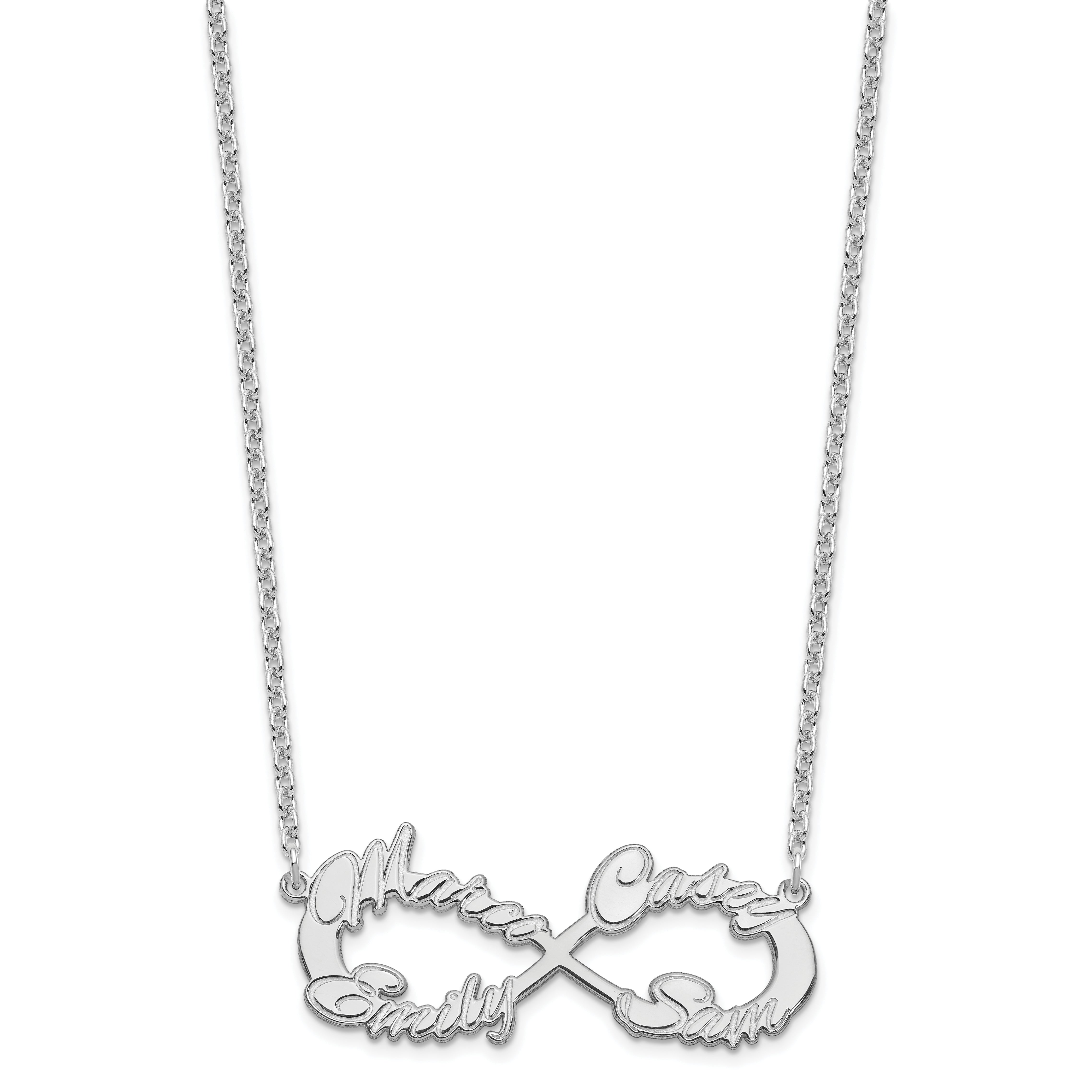 Sterling Silver Silver/Rhodium Plated 4 Name Infinity Necklace