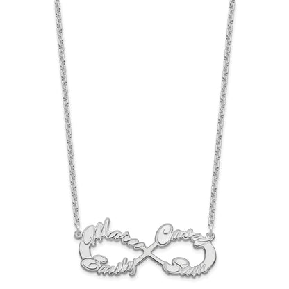 Sterling Silver Silver/Rhodium Plated 4 Name Infinity Necklace